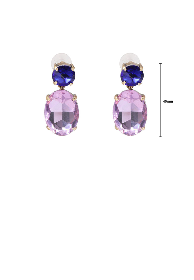 Fashion and Simple Plated Gold Geometric Oval Stud Earrings with Purple Cubic Zirconia - Luxurious Look