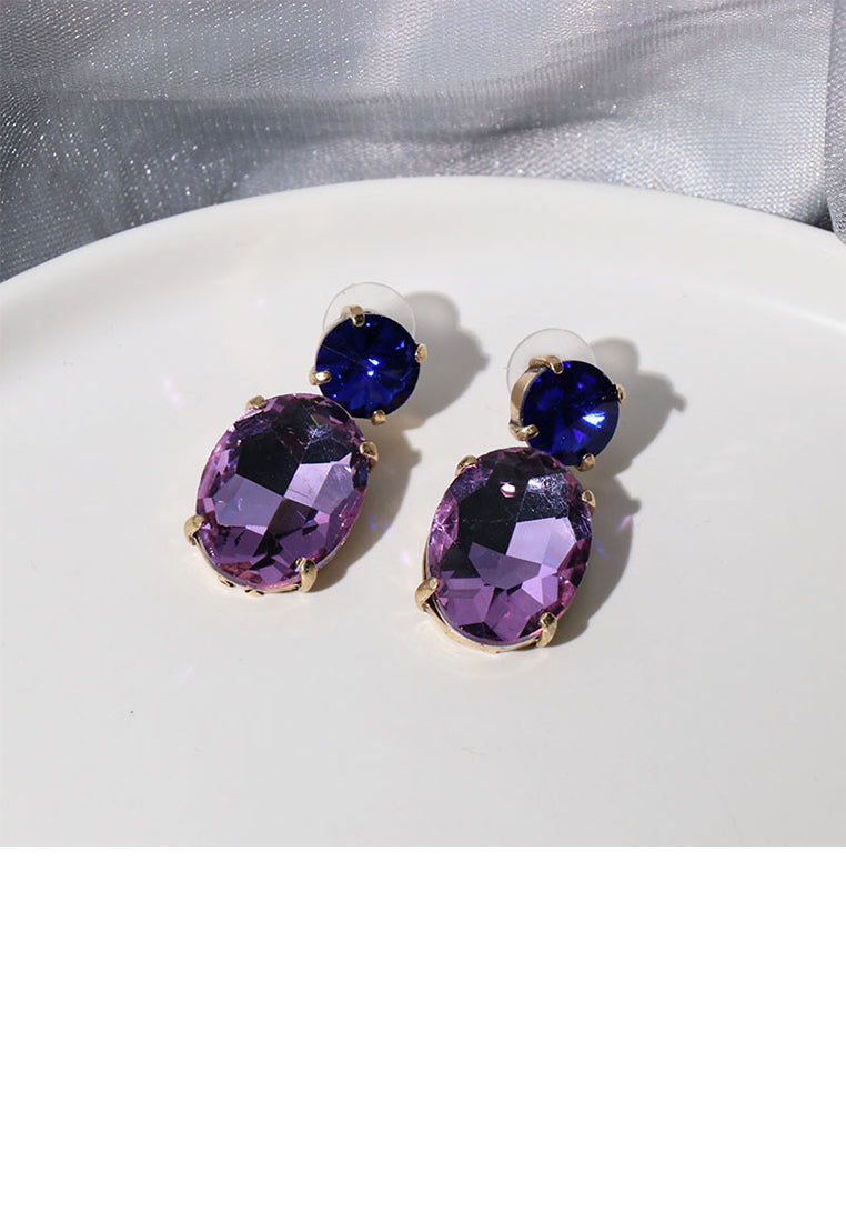 Fashion and Simple Plated Gold Geometric Oval Stud Earrings with Purple Cubic Zirconia - Luxurious Look