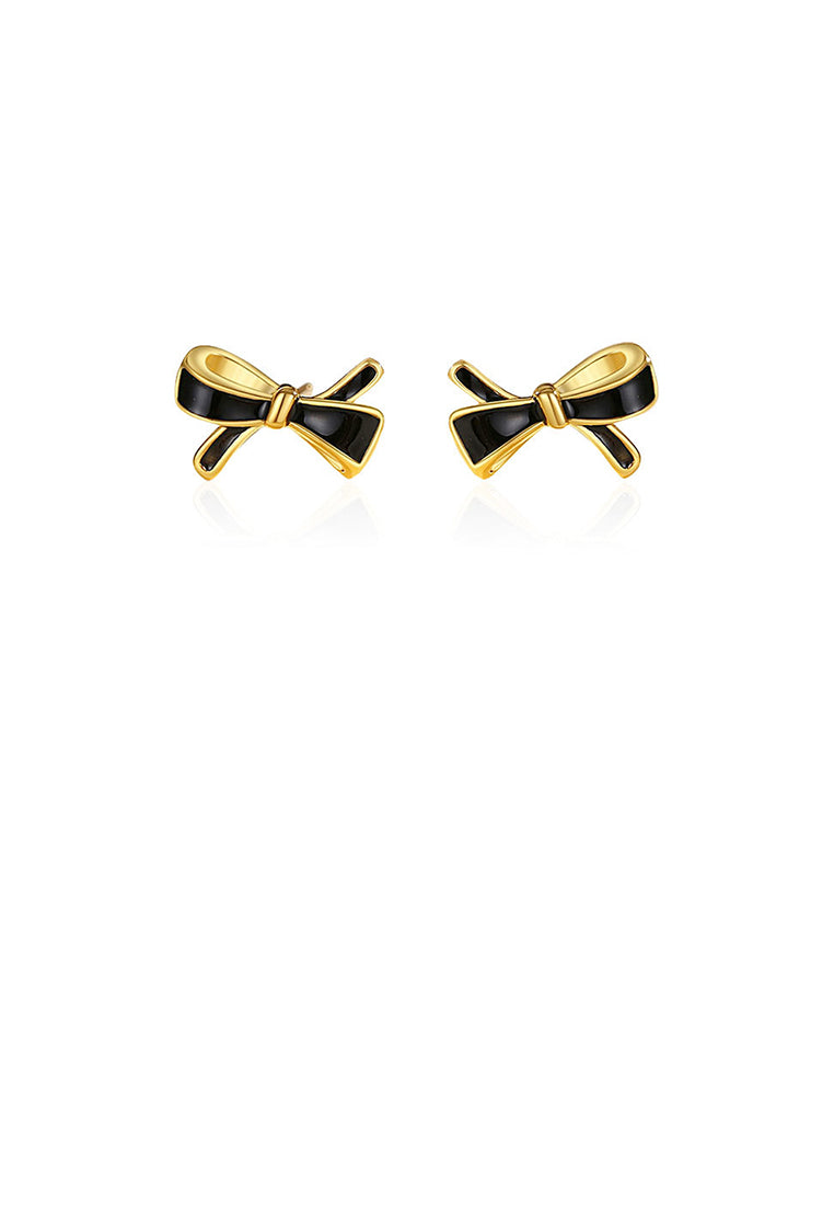 925 Sterling Silver Plated Gold Simple Sweet Enamel Ribbon Stud Earrings