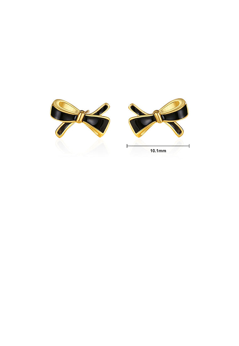 925 Sterling Silver Plated Gold Simple Sweet Enamel Ribbon Stud Earrings