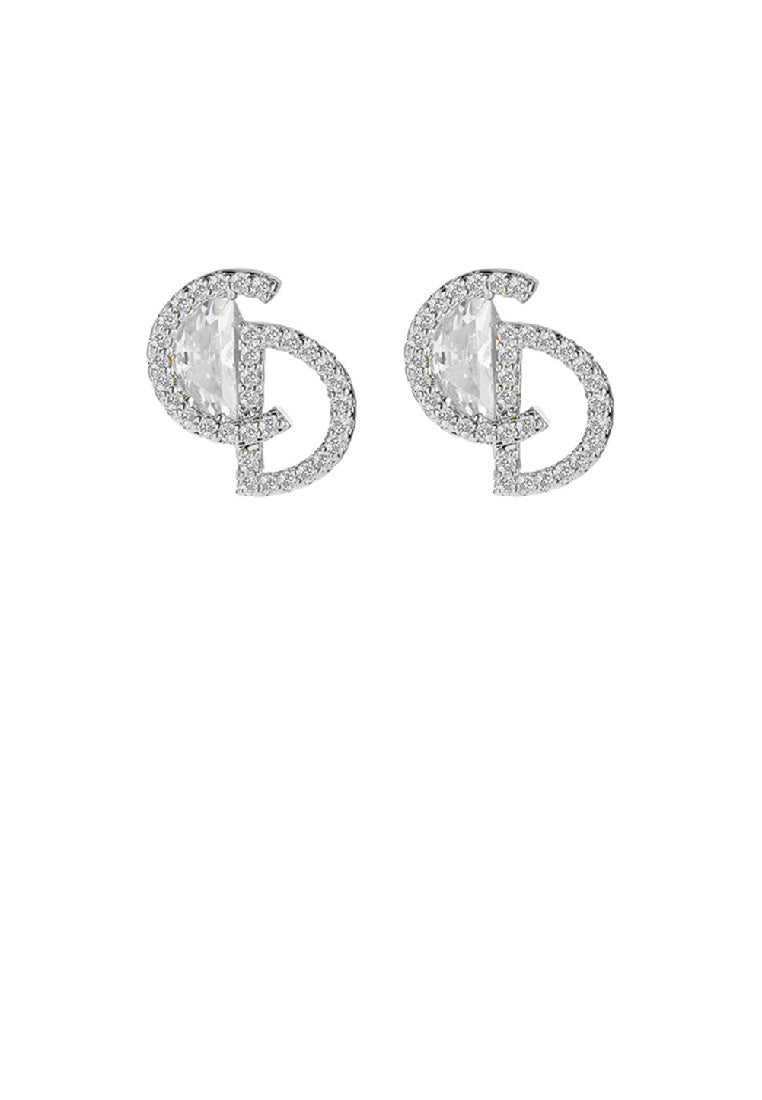 925 Sterling Silver Simple Creative Alphabet CD Stud Earrings with Cubic Zirconia - Luxurious Look