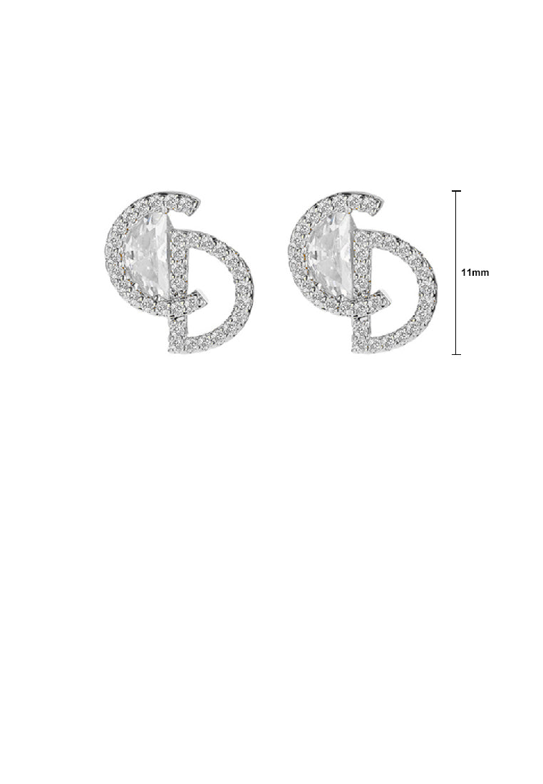 925 Sterling Silver Simple Creative Alphabet CD Stud Earrings with Cubic Zirconia - Luxurious Look