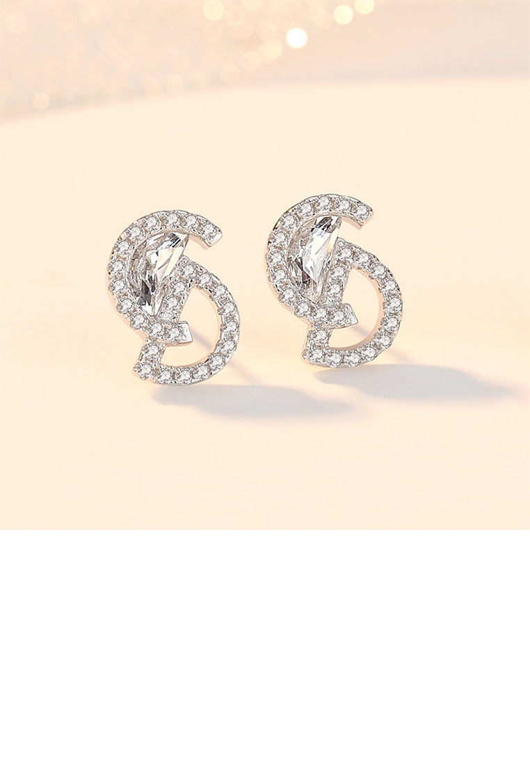 925 Sterling Silver Simple Creative Alphabet CD Stud Earrings with Cubic Zirconia - Luxurious Look