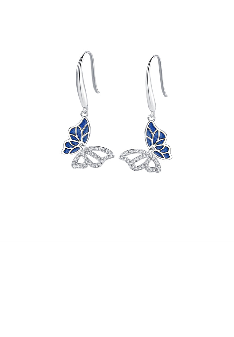 925 Sterling Silver Fashion Elegant Hollow Blue Butterfly Earrings with Cubic Zirconia - Luxurious Look