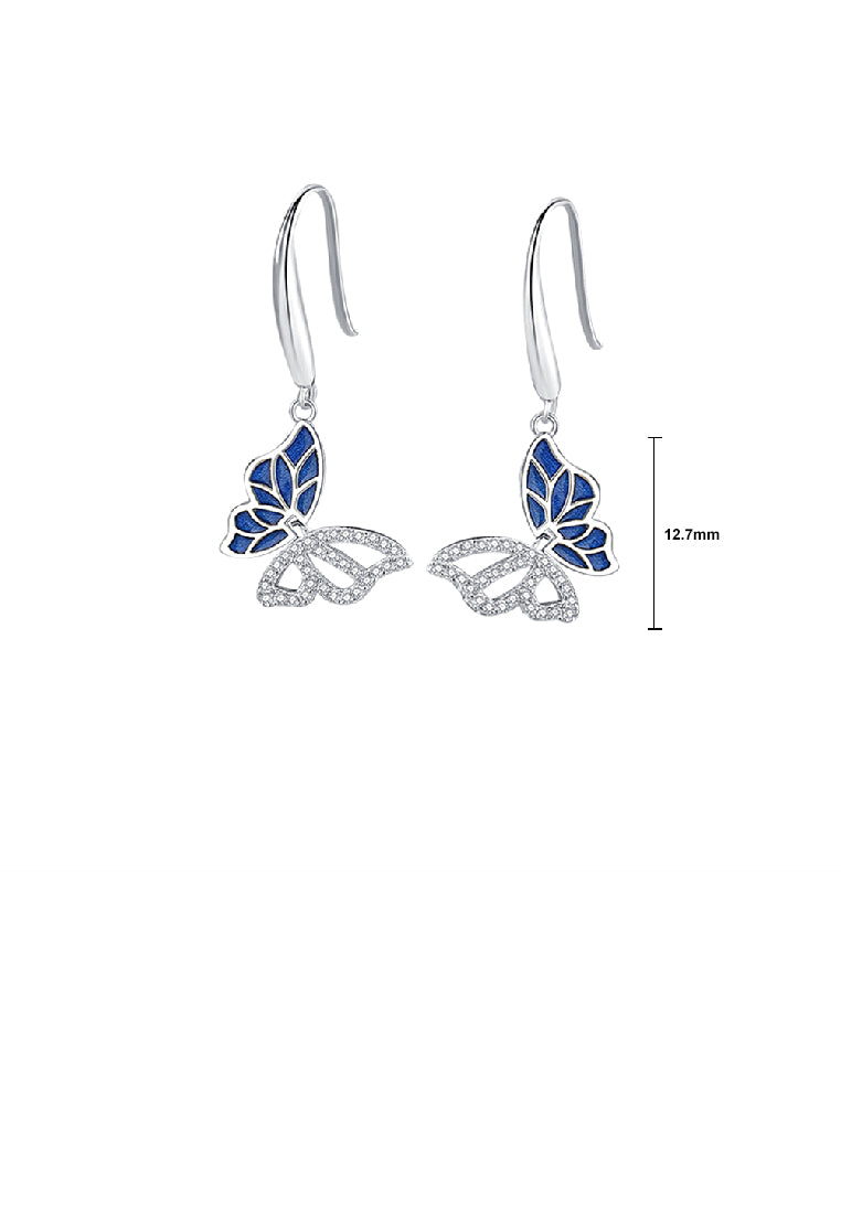 925 Sterling Silver Fashion Elegant Hollow Blue Butterfly Earrings with Cubic Zirconia - Luxurious Look