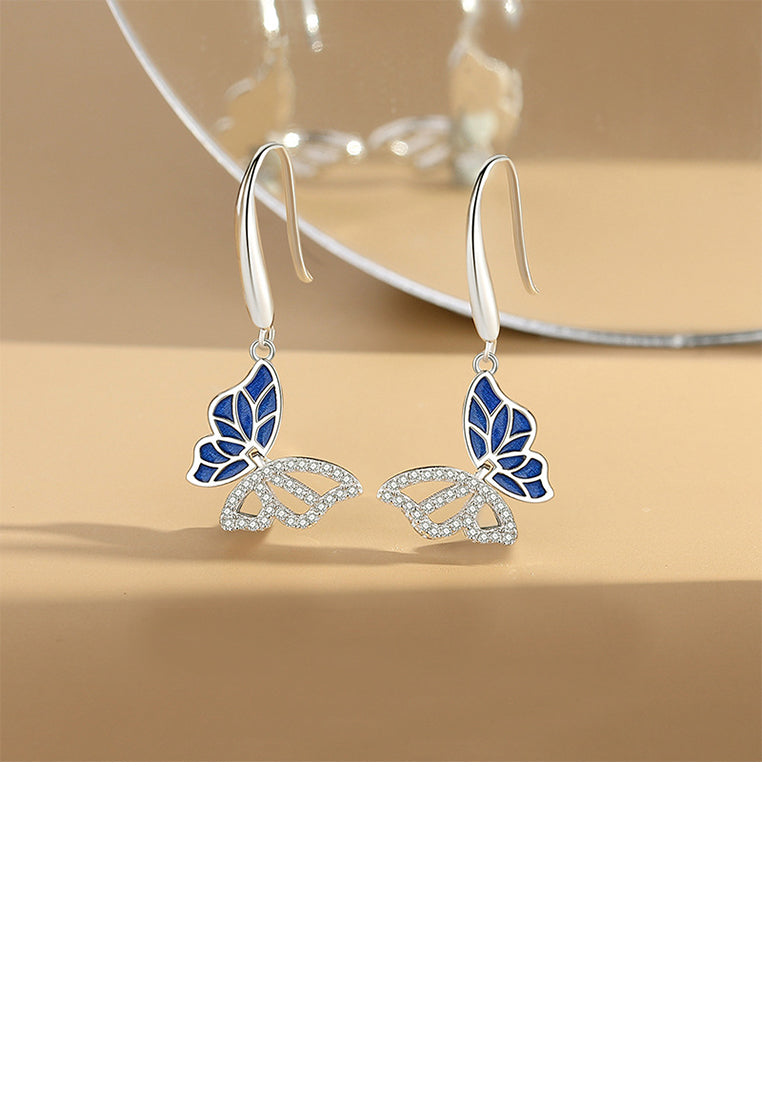 925 Sterling Silver Fashion Elegant Hollow Blue Butterfly Earrings with Cubic Zirconia - Luxurious Look