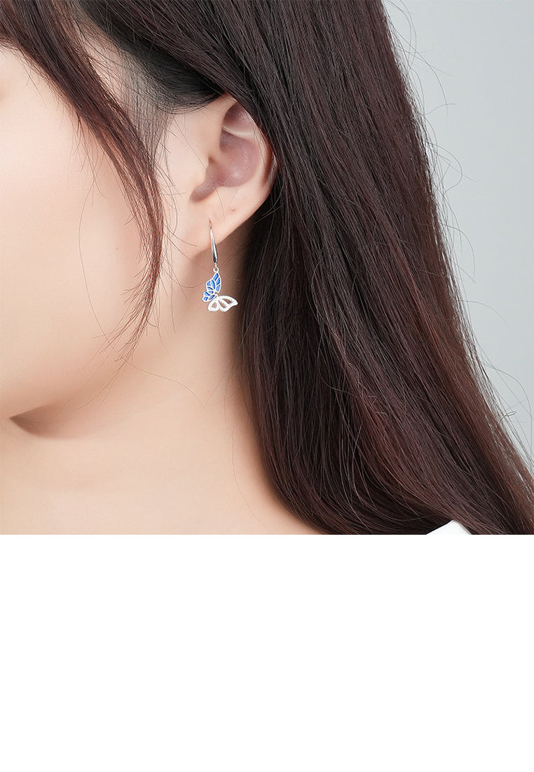 925 Sterling Silver Fashion Elegant Hollow Blue Butterfly Earrings with Cubic Zirconia - Luxurious Look