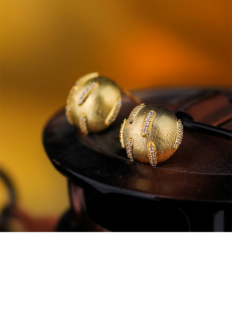 925 Sterling Silver Plated Gold Simple Fashion Brushed Geometric Round Stud Earrings with Cubic Zirconia - Luxurious Look