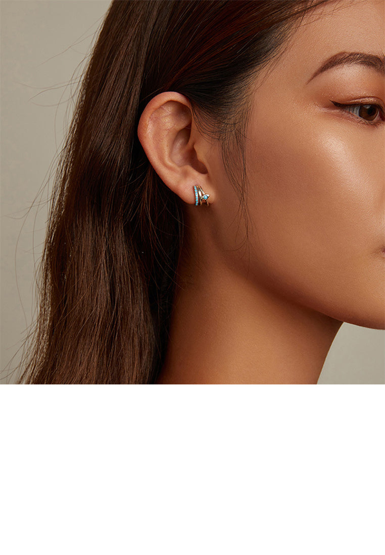 925 Sterling Silver Simple Personality Devil Eye Geometric Stud Earrings with Blue Cubic Zirconia - Luxurious Look