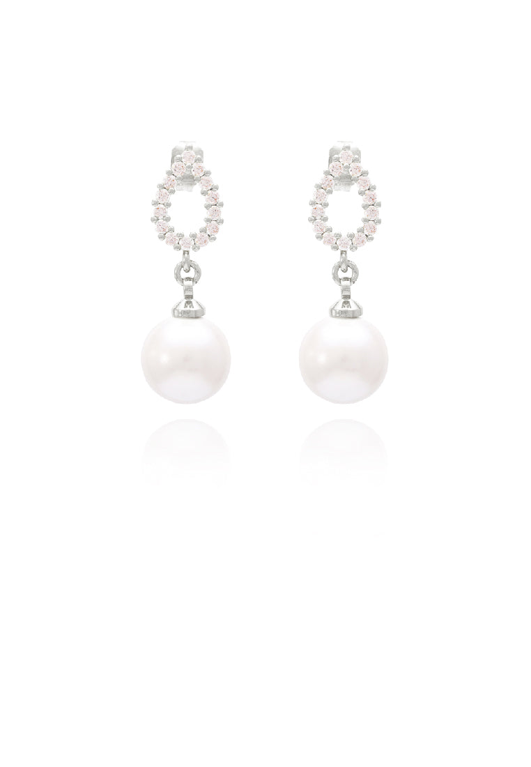 Elegant Temperament Water Drop Imitation Pearl Earrings with Cubic Zirconia - Luxurious Look