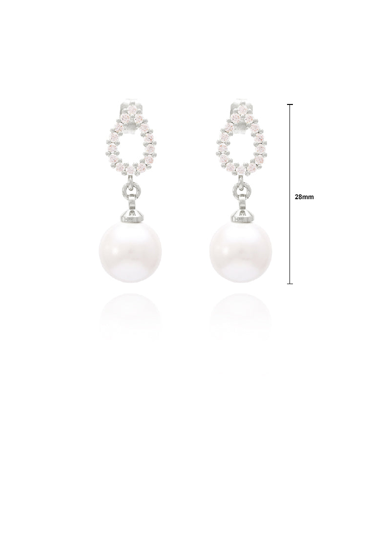 Elegant Temperament Water Drop Imitation Pearl Earrings with Cubic Zirconia - Luxurious Look