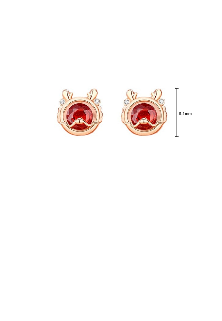 925 Sterling Silver Plated Rose Gold Simple Vintage Twelve Zodiac Dragon Stud Earrings with Cubic Zirconia - Luxurious Look