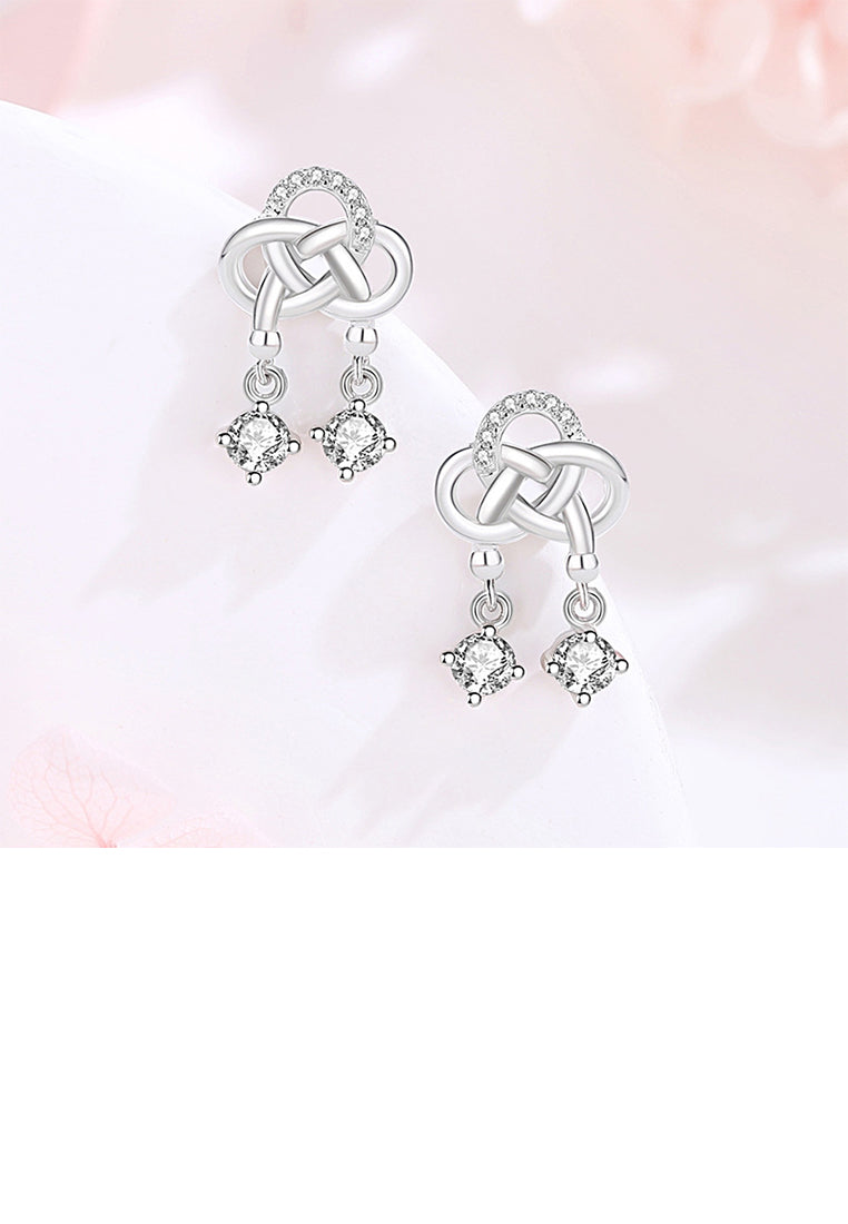 925 Sterling Silver Fashion Vintage Chinese Knot Tassel Earrings with Cubic Zirconia - Luxurious Look