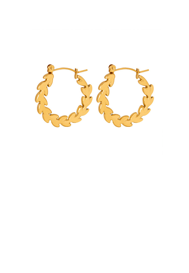 Simple and Fashion Plated Gold 316L Stainless Steel Leaf Geometric Hoop Earrings