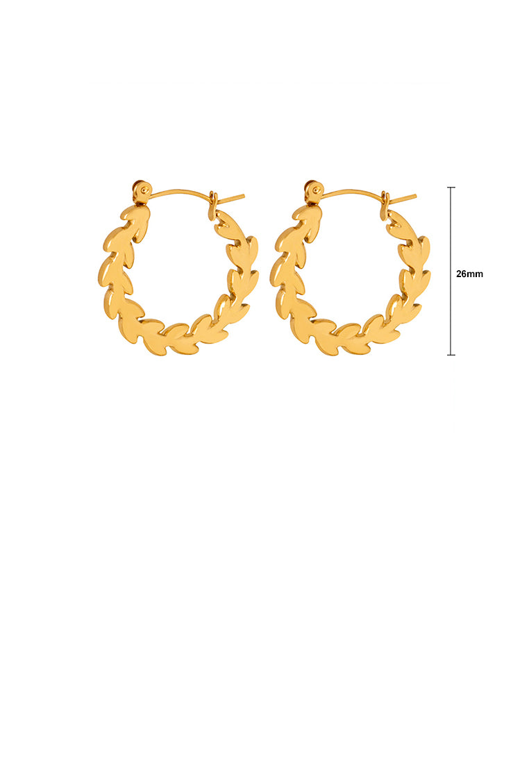 Simple and Fashion Plated Gold 316L Stainless Steel Leaf Geometric Hoop Earrings