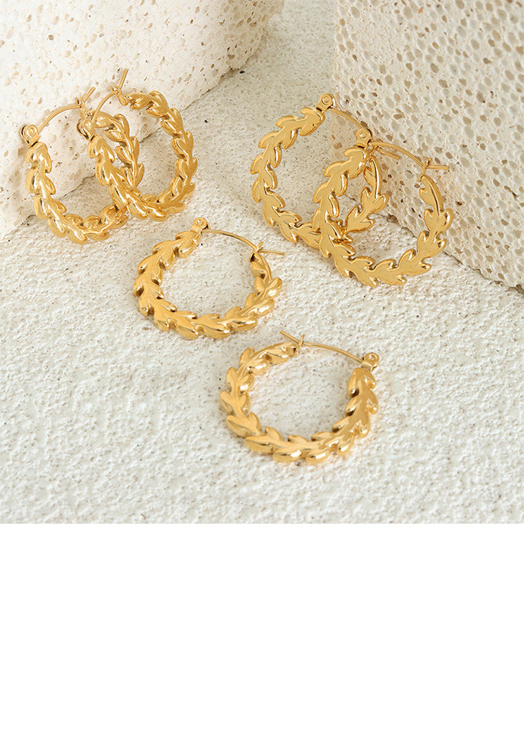 Simple and Fashion Plated Gold 316L Stainless Steel Leaf Geometric Hoop Earrings