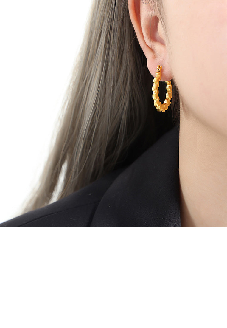 Simple and Fashion Plated Gold 316L Stainless Steel Leaf Geometric Hoop Earrings
