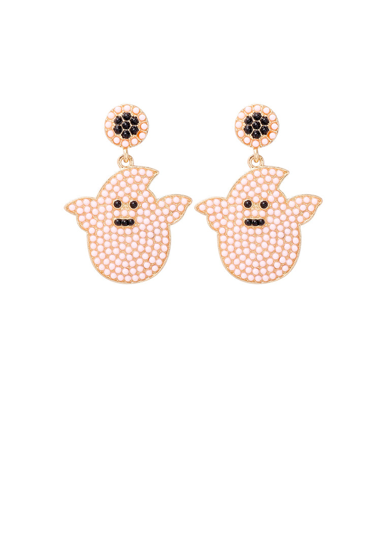 Fashion and Creative Plated Gold Halloween Ghost Earrings with White Imitation Pearls