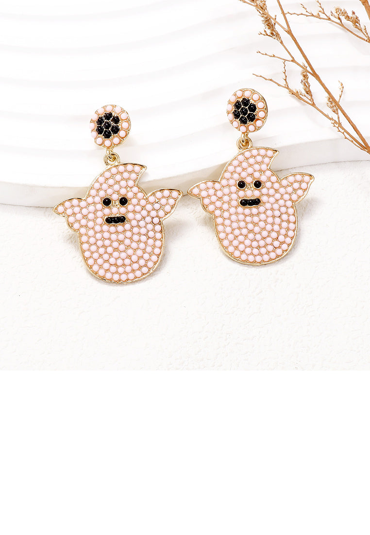 Fashion and Creative Plated Gold Halloween Ghost Earrings with White Imitation Pearls
