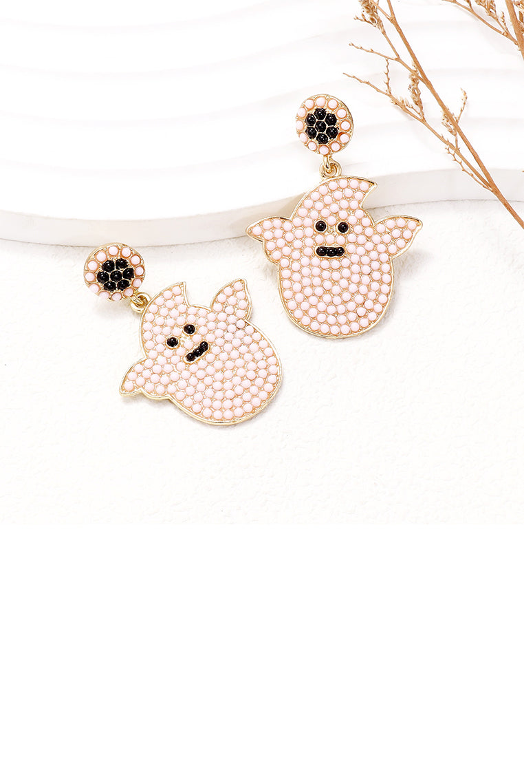 Fashion and Creative Plated Gold Halloween Ghost Earrings with White Imitation Pearls