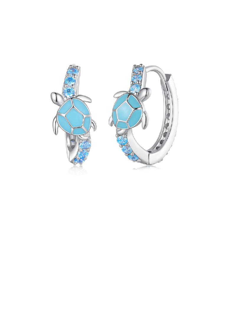 925 Sterling Silver Fashion Cute Enamel Turtle Geometric Earrings with Cubic Zirconia - Luxurious Look