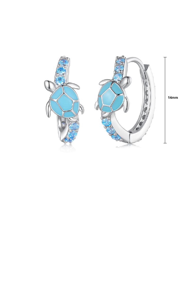 925 Sterling Silver Fashion Cute Enamel Turtle Geometric Earrings with Cubic Zirconia - Luxurious Look