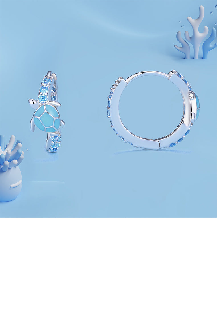 925 Sterling Silver Fashion Cute Enamel Turtle Geometric Earrings with Cubic Zirconia - Luxurious Look