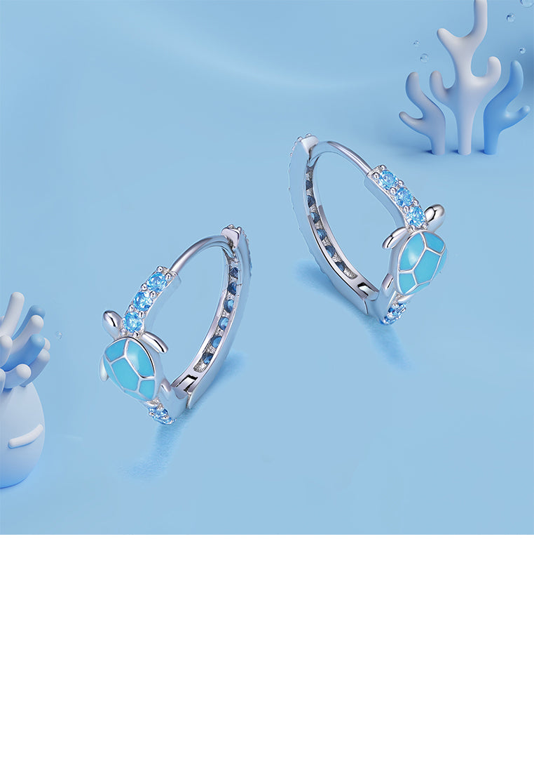 925 Sterling Silver Fashion Cute Enamel Turtle Geometric Earrings with Cubic Zirconia - Luxurious Look