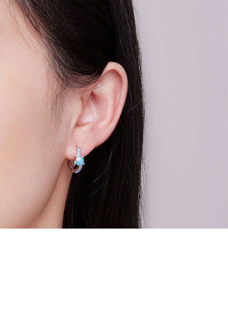 925 Sterling Silver Fashion Cute Enamel Turtle Geometric Earrings with Cubic Zirconia - Luxurious Look