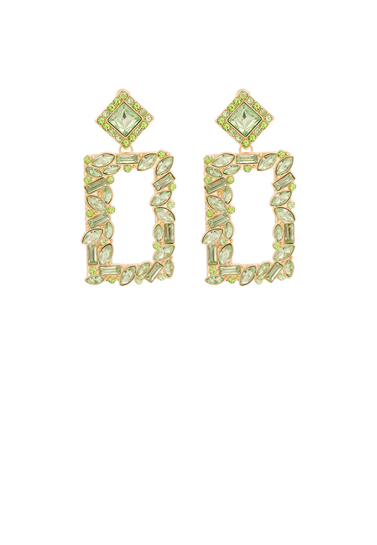 Fashion and Simple Plated Gold Hollow Rectangular Earrings with Green Cubic Zirconia - Luxurious Look