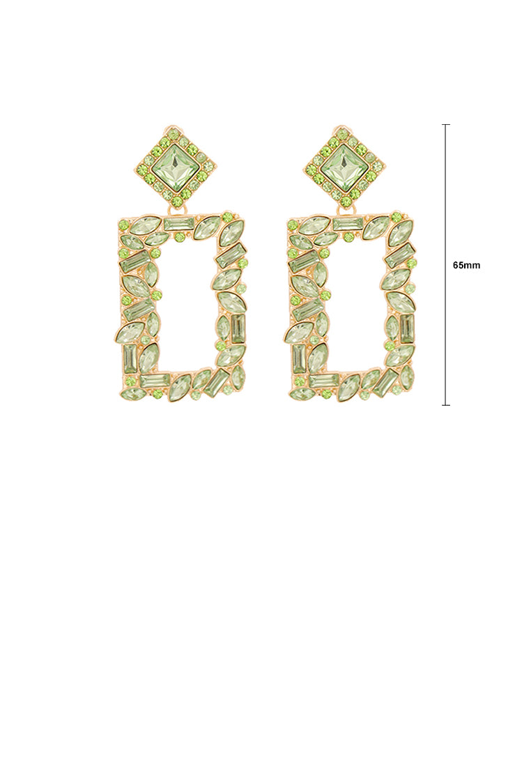 Fashion and Simple Plated Gold Hollow Rectangular Earrings with Green Cubic Zirconia - Luxurious Look