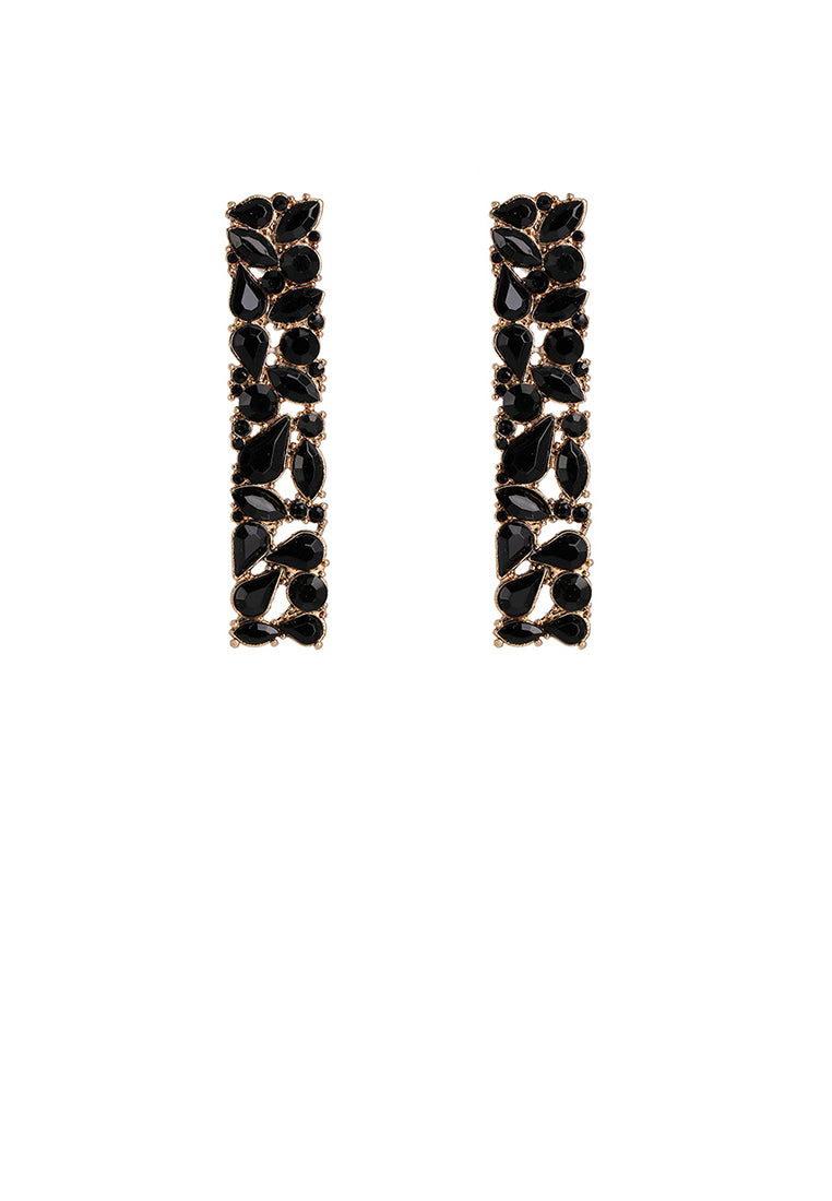 Fashion and Simple Plated Gold Geometric Strip Earrings with Black Cubic Zirconia - Luxurious Look