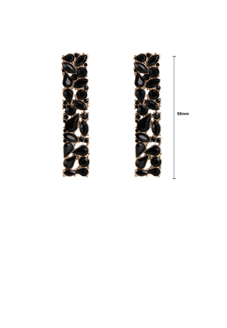 Fashion and Simple Plated Gold Geometric Strip Earrings with Black Cubic Zirconia - Luxurious Look