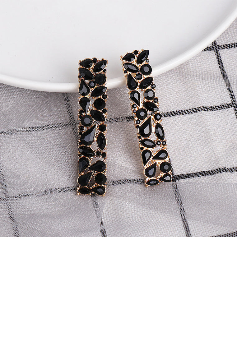 Fashion and Simple Plated Gold Geometric Strip Earrings with Black Cubic Zirconia - Luxurious Look
