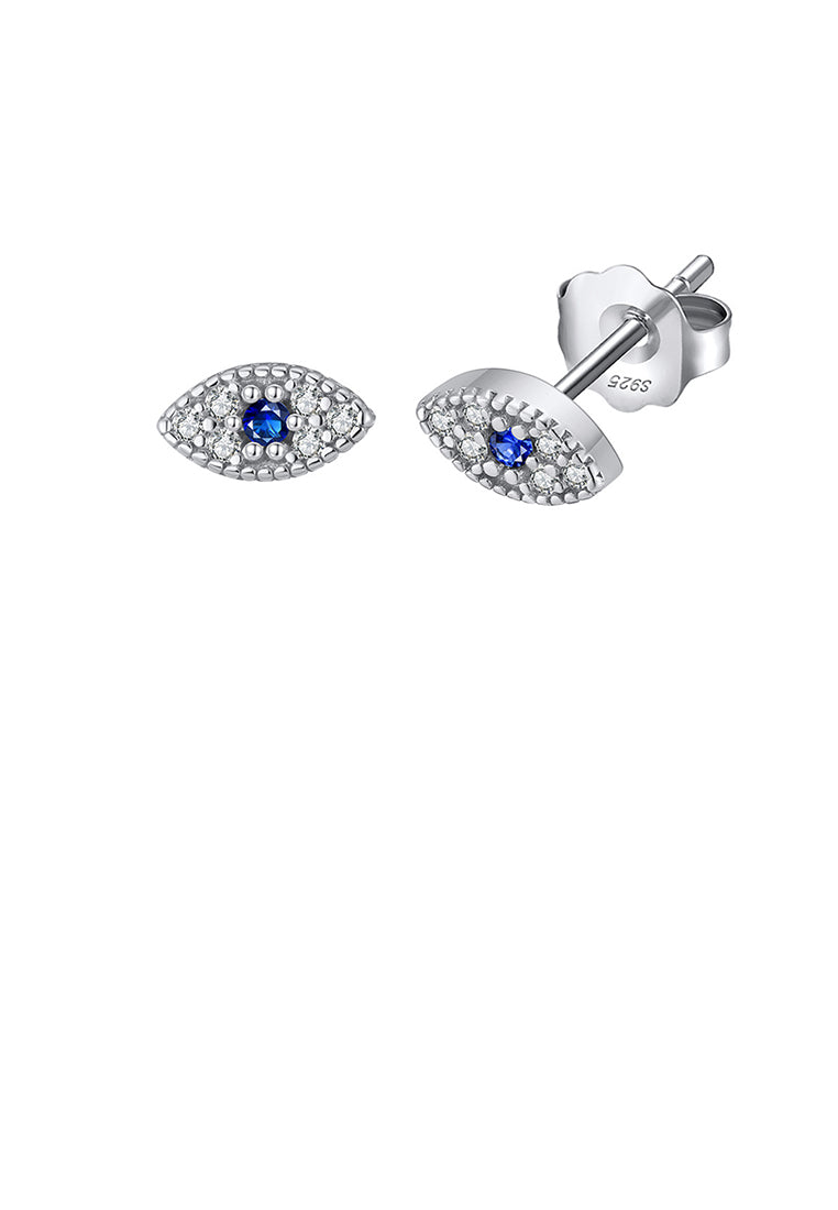 925 Sterling Silver Simple Personalized Devils Eye Stud Earrings with Cubic Zirconia - Luxurious Look