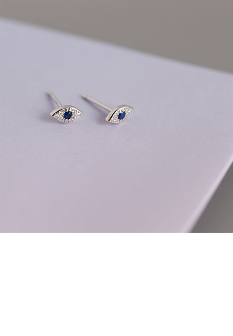 925 Sterling Silver Simple Personalized Devils Eye Stud Earrings with Cubic Zirconia - Luxurious Look
