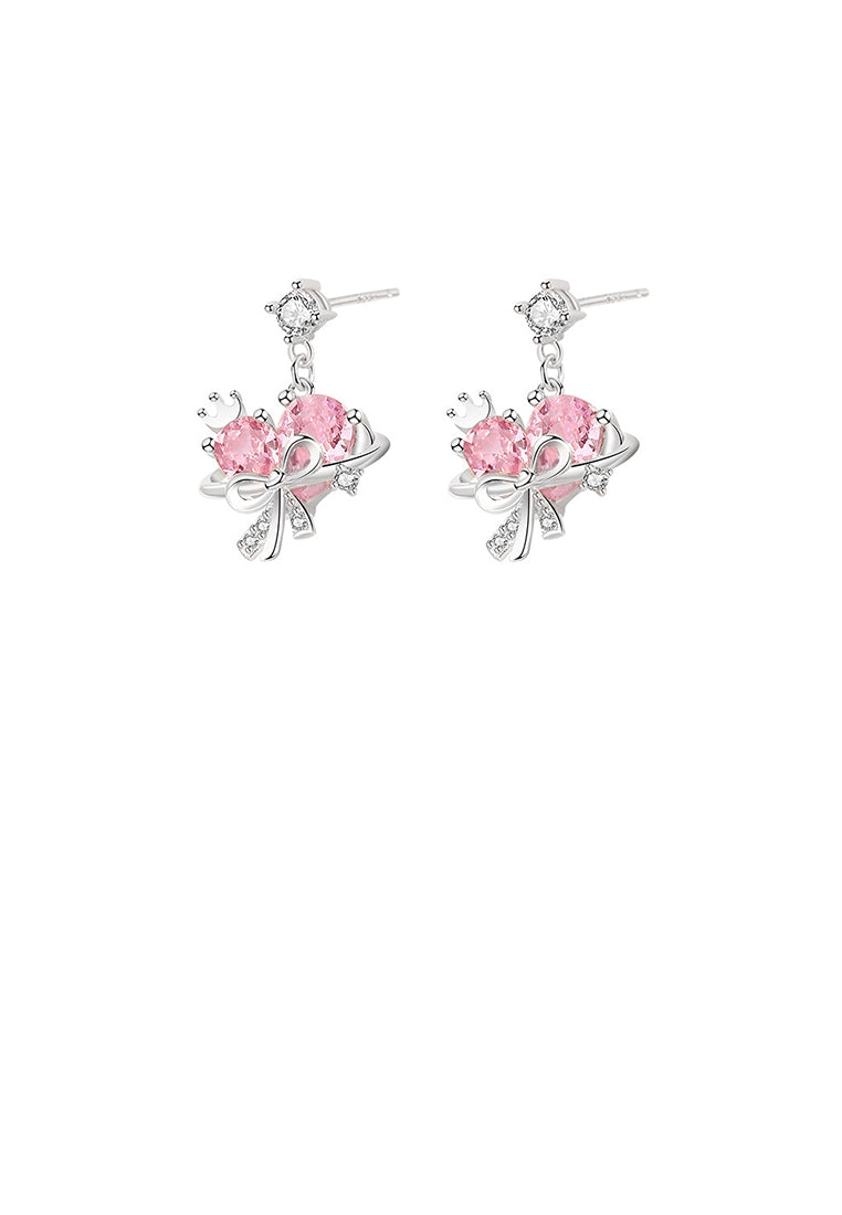 925 Sterling Silver Fashion Sweet Ribbon Heart Shape Stud Earrings with Cubic Zirconia - Luxurious Look