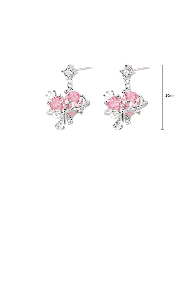 925 Sterling Silver Fashion Sweet Ribbon Heart Shape Stud Earrings with Cubic Zirconia - Luxurious Look