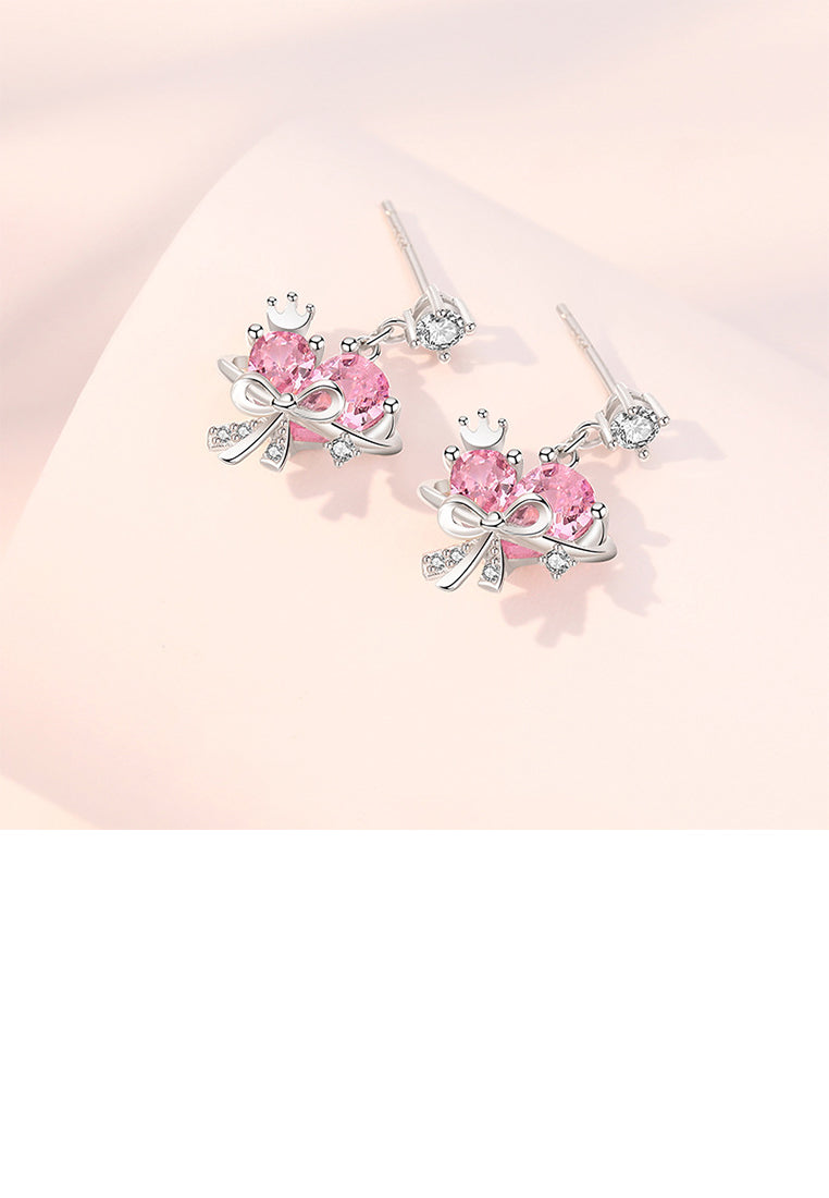 925 Sterling Silver Fashion Sweet Ribbon Heart Shape Stud Earrings with Cubic Zirconia - Luxurious Look