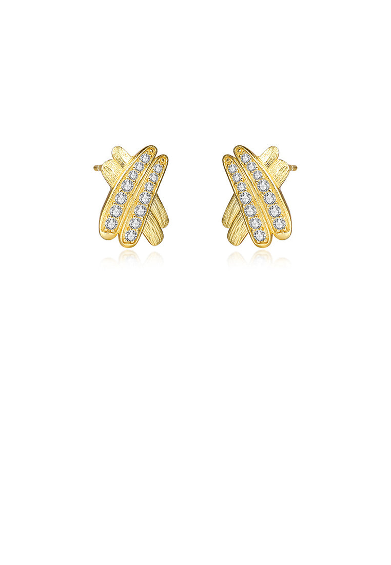 925 Sterling Silver Plated Gold Simple Personality Cross Geometric Stud Earrings with Cubic Zirconia - Luxurious Look