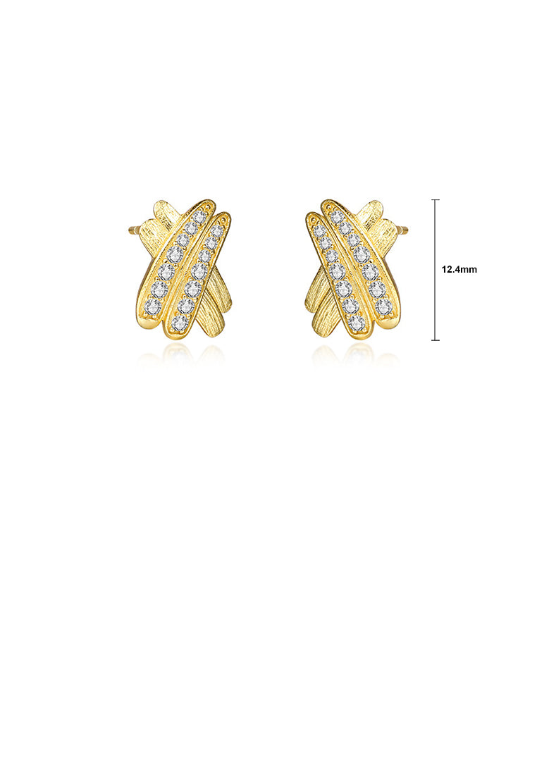 925 Sterling Silver Plated Gold Simple Personality Cross Geometric Stud Earrings with Cubic Zirconia - Luxurious Look