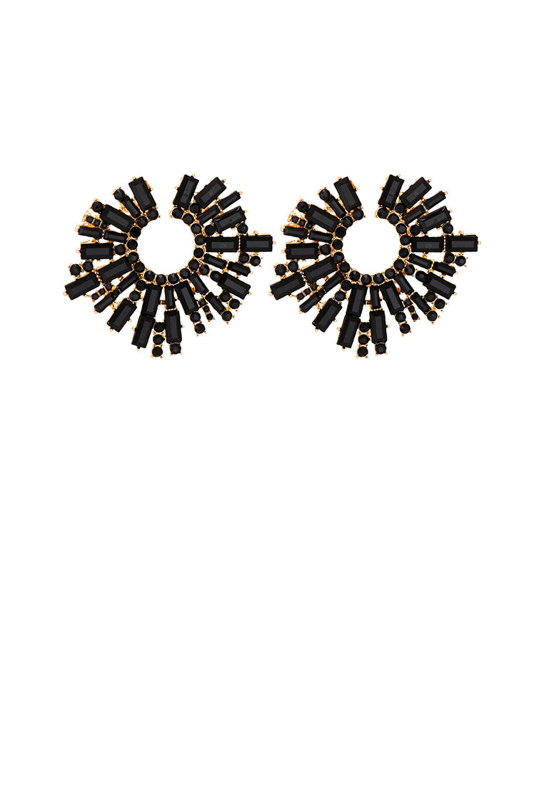 Fashion Brilliant Plated Gold Geometric Stud Earrings with Black Cubic Zirconia - Luxurious Look
