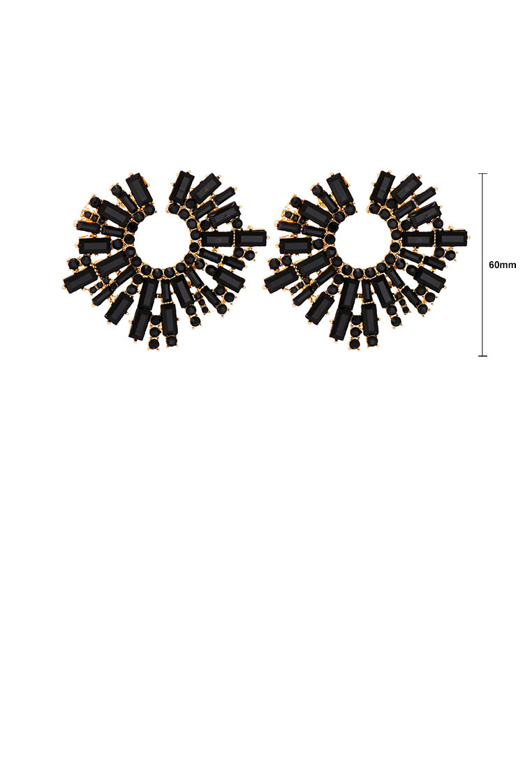 Fashion Brilliant Plated Gold Geometric Stud Earrings with Black Cubic Zirconia - Luxurious Look