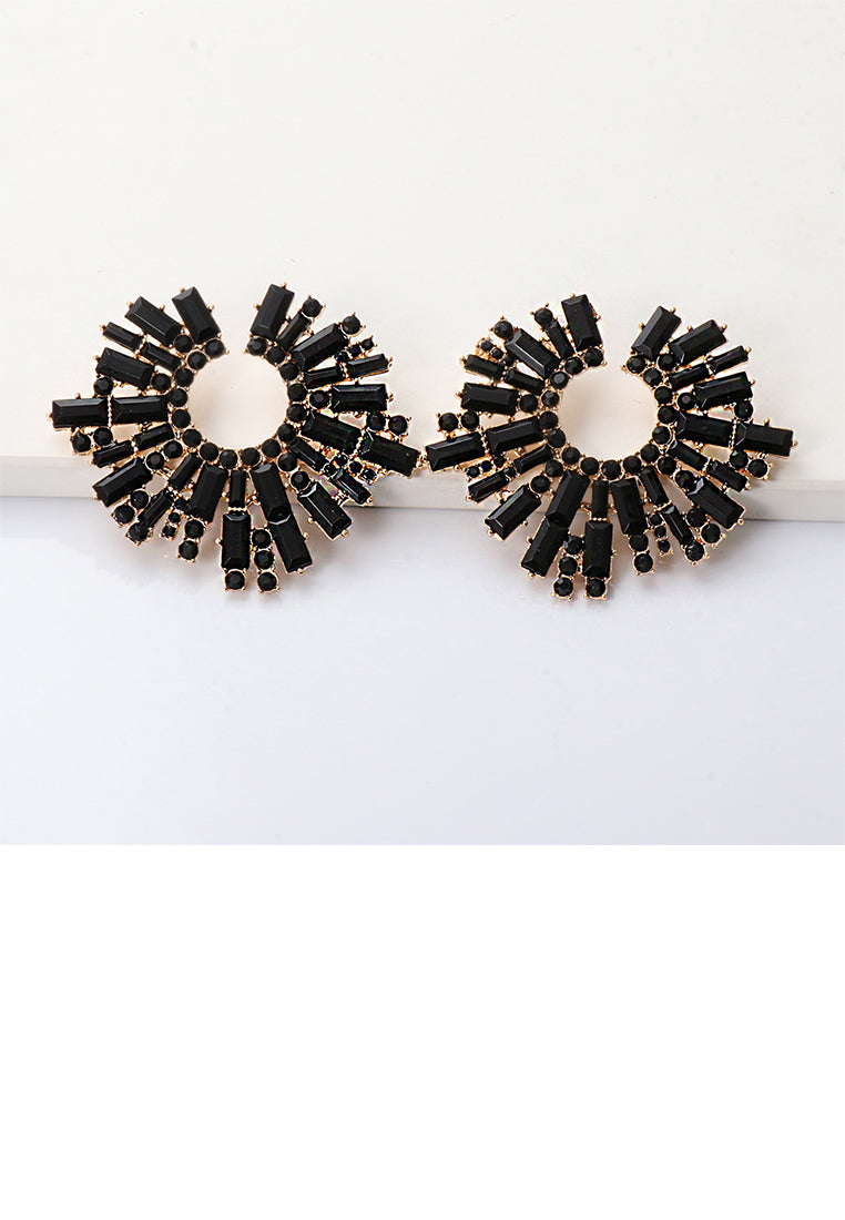 Fashion Brilliant Plated Gold Geometric Stud Earrings with Black Cubic Zirconia - Luxurious Look