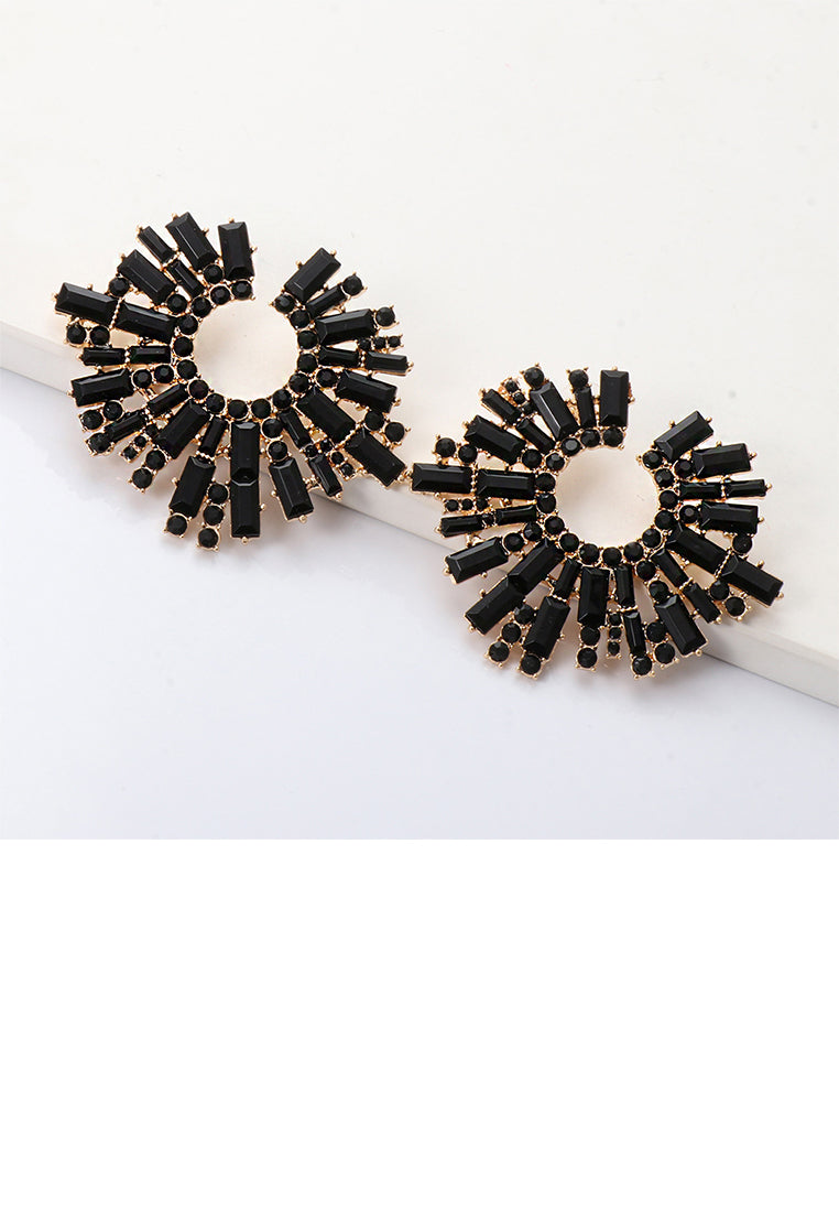 Fashion Brilliant Plated Gold Geometric Stud Earrings with Black Cubic Zirconia - Luxurious Look