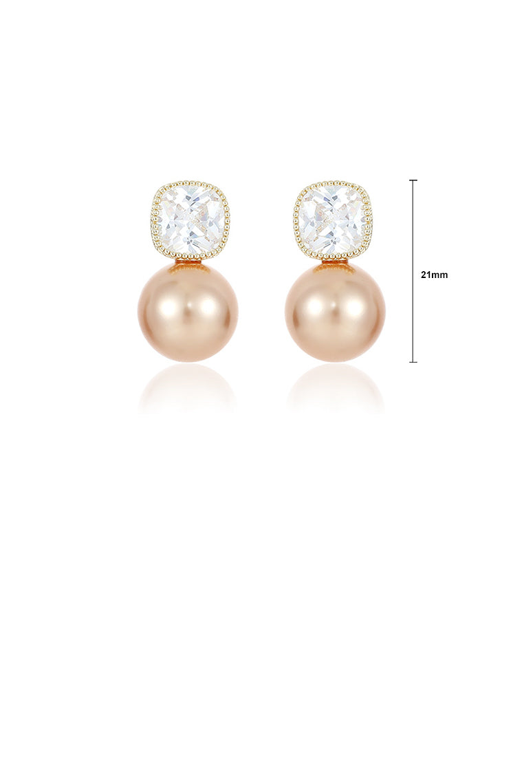 Simple and Elegant Plated Gold Geometric Imitation Pearl Stud Earrings with Cubic Zirconia - Luxurious Look