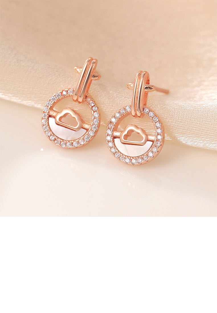 925 Sterling Silver Plated Rose Gold Fashion Auspicious Cloud Geometric Earrings with Cubic Zirconia - Luxurious Look