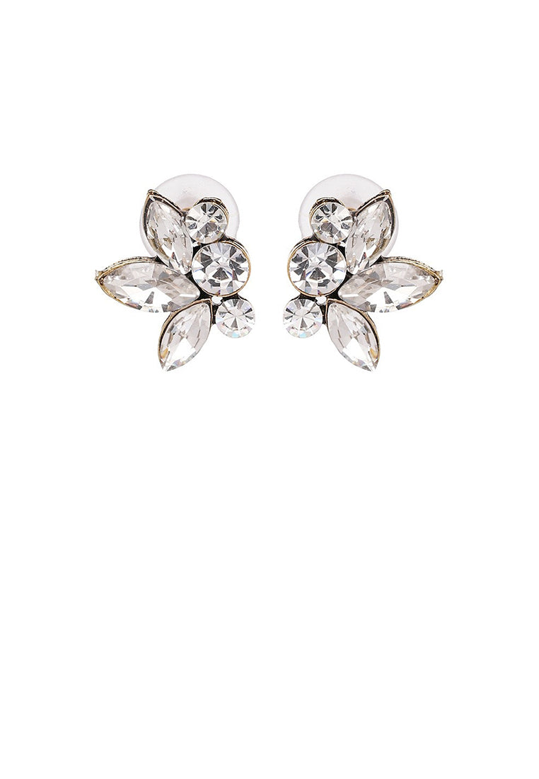 Simple and Fashion Plated Gold Flower Stud Earrings with Cubic Zirconia - Luxurious Look