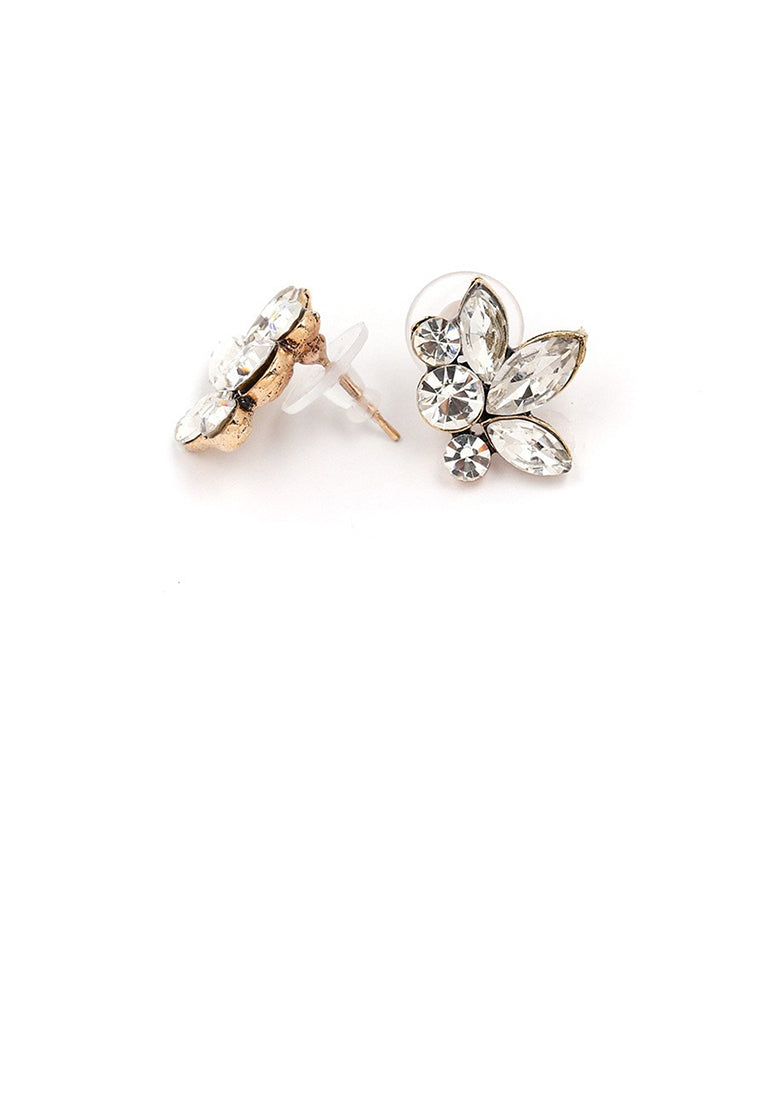 Simple and Fashion Plated Gold Flower Stud Earrings with Cubic Zirconia - Luxurious Look