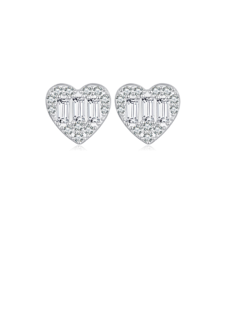 925 Sterling Silver Simple Brilliant Heart Stud Earrings with Cubic Zirconia - Luxurious Look